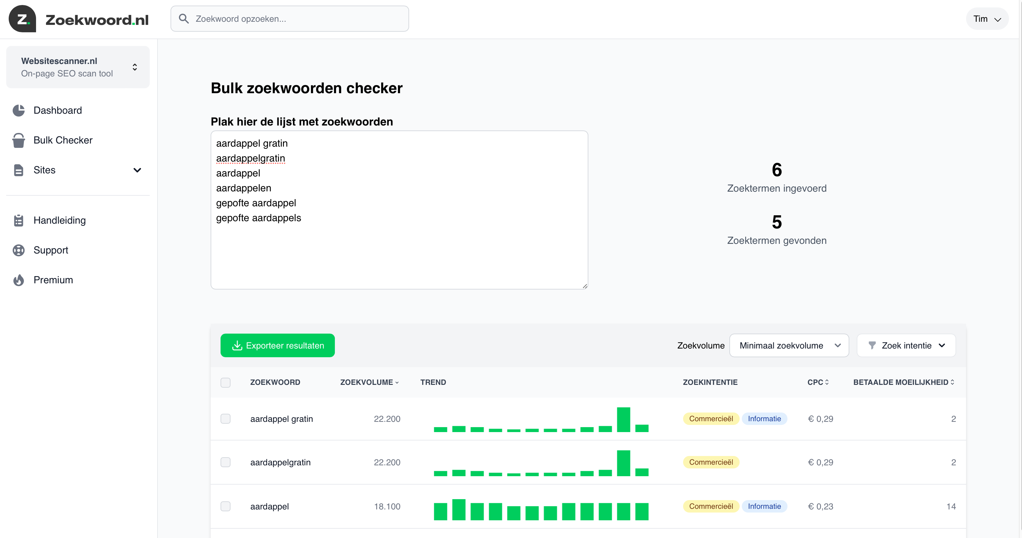 Bulk zoekwoorden checker